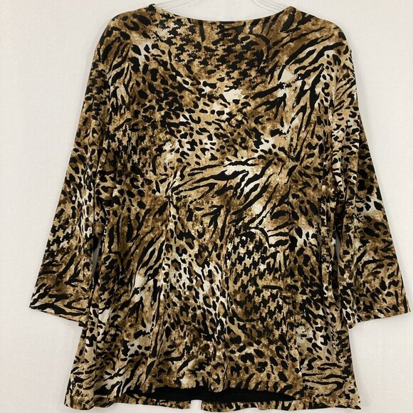 JM Collection size XL Leopard Print Houndstooth Stretch Layered 3/4 Sleeve Top - Picture 8 of 9